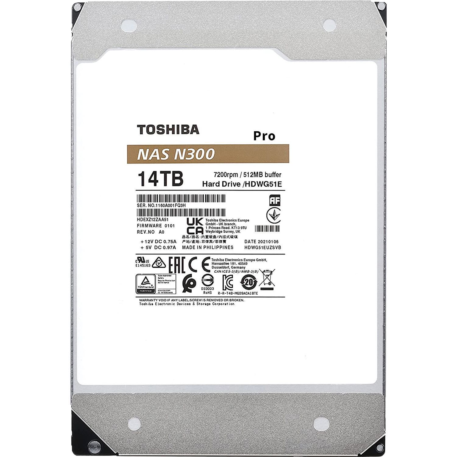 Жесткий диск Toshiba N300 Pro NAS 14Tb (HDWG51EXZSTB)